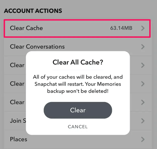Clear Cache on Snapchat
