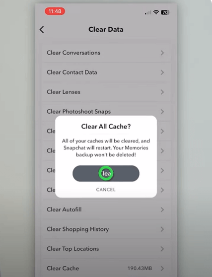 You'll receive a confirmation message asking if you're sure, proceed by tapping 'Clear All'.