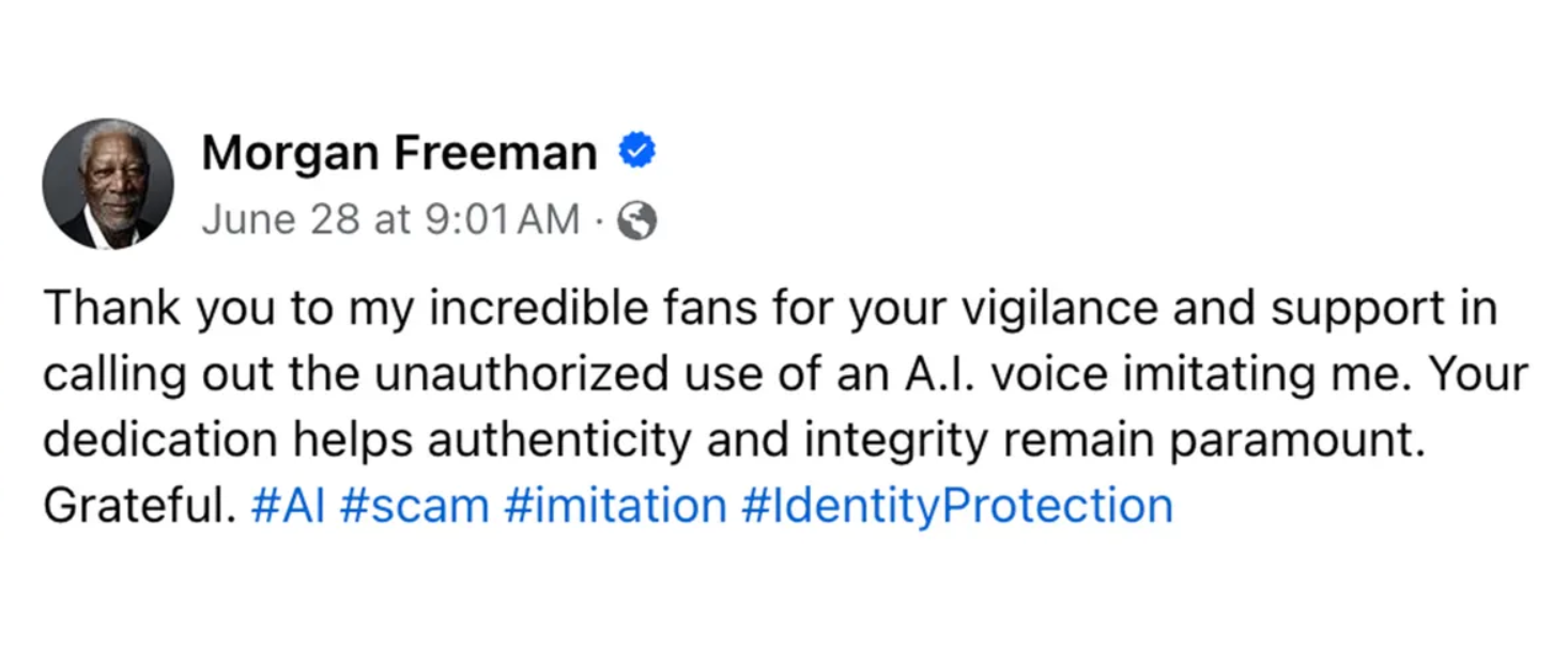 Morgan Freeman thanked fans for spotting a fake video on TikTok