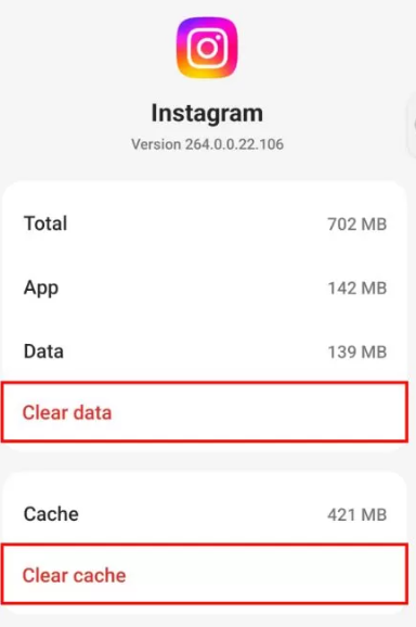 clear cache on instagram